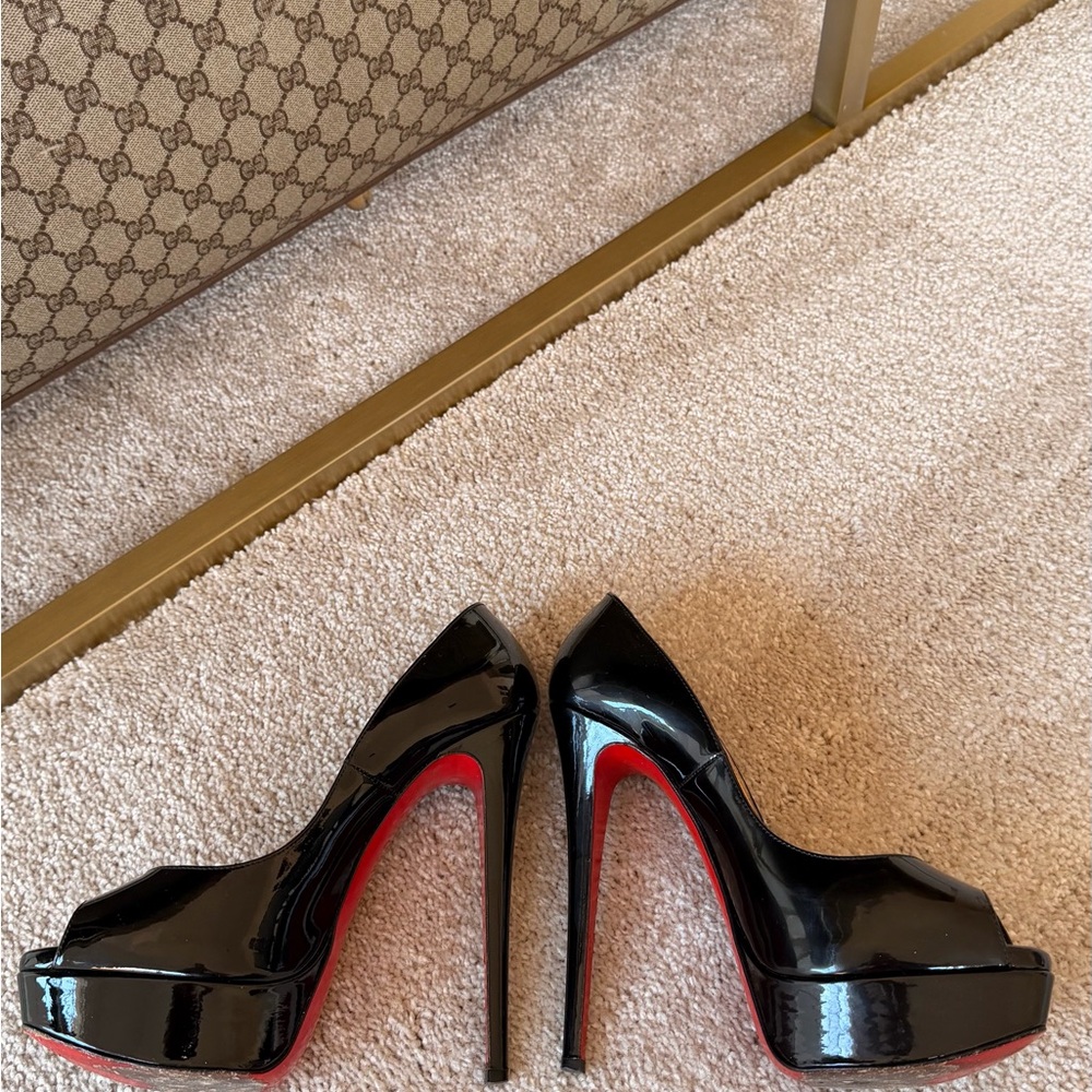 Christian Louboutin Black Patent Peep Toe Pumps - Picture 5 of 15
